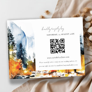Carte D'accompagnement Mountain River Fall Landcape Mariage QR Code RSVP