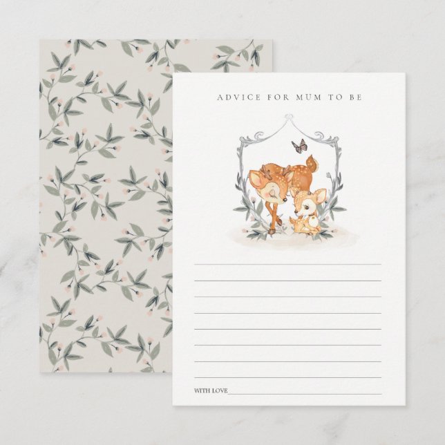 Carte D'accompagnement Mum Deer Fawn Floral Conseils pour maman Baby show (Devant / Derrière)