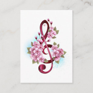 Carte D'accompagnement Musical treble clef notes with sakura flowers