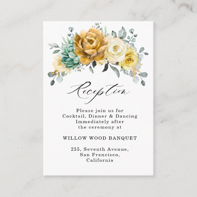Carte D'accompagnement Mustard Jaune Floral Sage Réception de mariage (Devant)