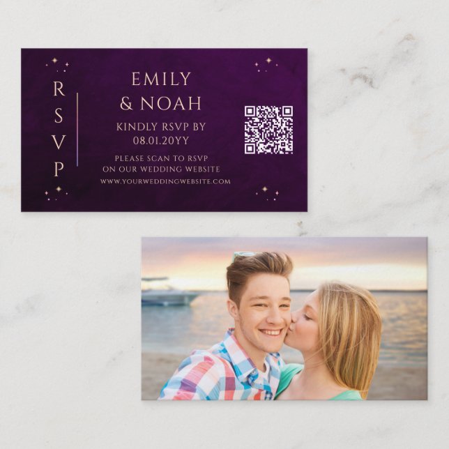 Carte D'accompagnement Mysc Arc-en-ciel Deep Plum Budget QR Code RSVP (Devant / Derrière)