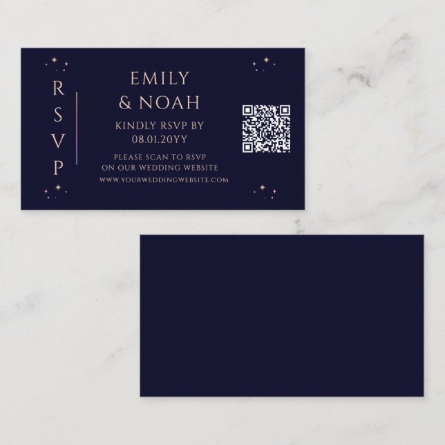 Carte D'accompagnement Mysc Rainbow Navy Blue Budget QR Code RSVP (Devant / Derrière)