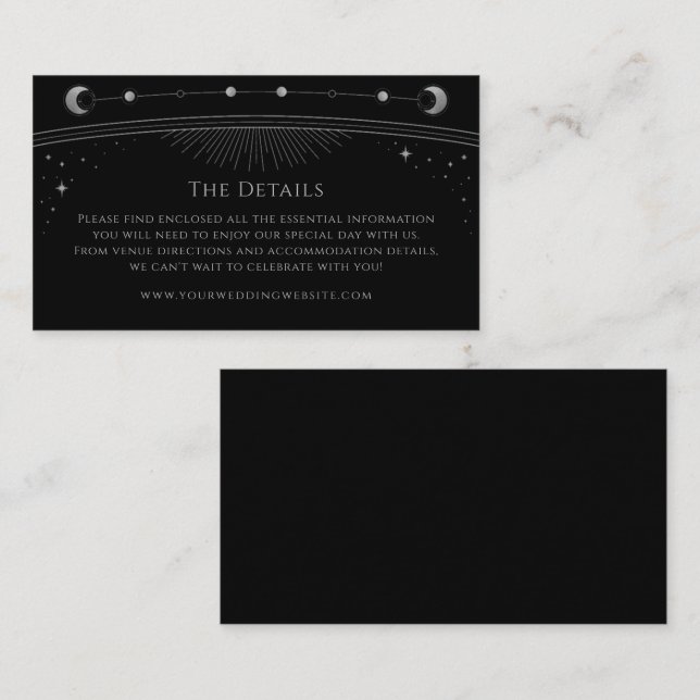 Carte D'accompagnement Mystical Black Silver Détails du Mariage Céleste (Devant / Derrière)