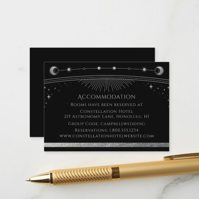 Carte D'accompagnement Mystical Black Silver Sun Moon Stars Hébergement (Devant/Arrière en situation)