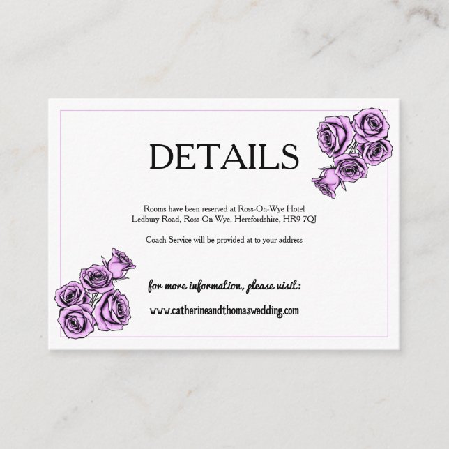 Carte D'accompagnement Mystical Purple Rose Wedding (Devant)