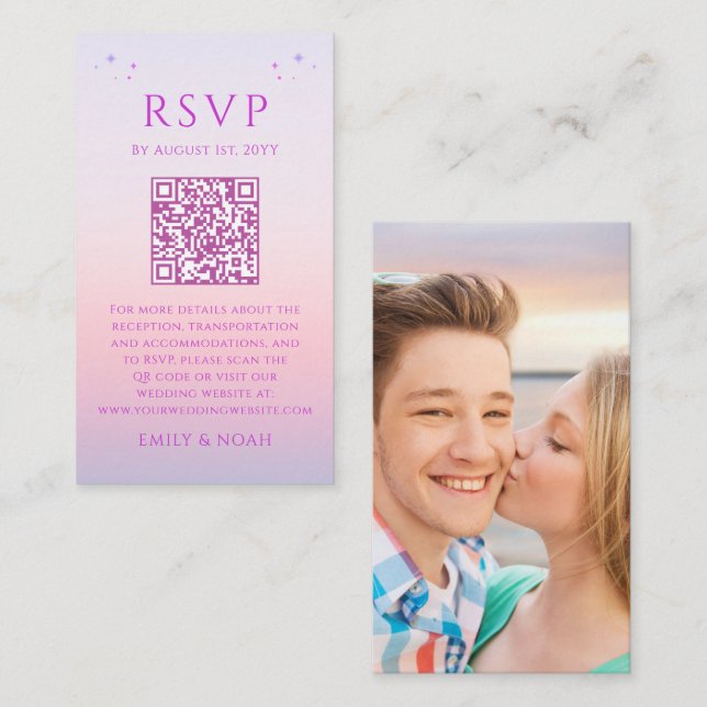 Carte D'accompagnement Mystique Sunset Pink Budget QR Code RSVP photo (Devant / Derrière)