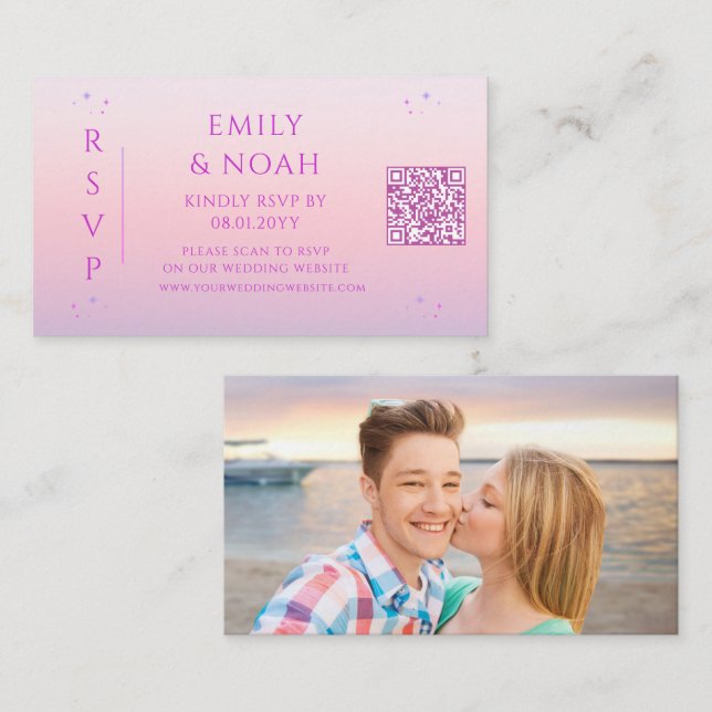 Carte D'accompagnement Mystique Sunset Pink Budget QR Code RSVP photo (Devant / Derrière)