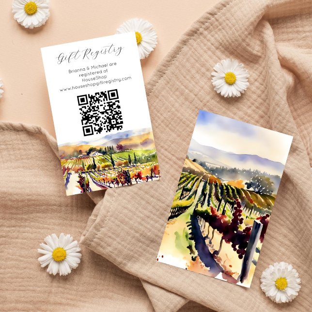 Carte D'accompagnement Napa Valley vignoble qr registre cadeau (Napa Valley vineyard themed wedding bridal shower qr gift registry Enclosure Card)