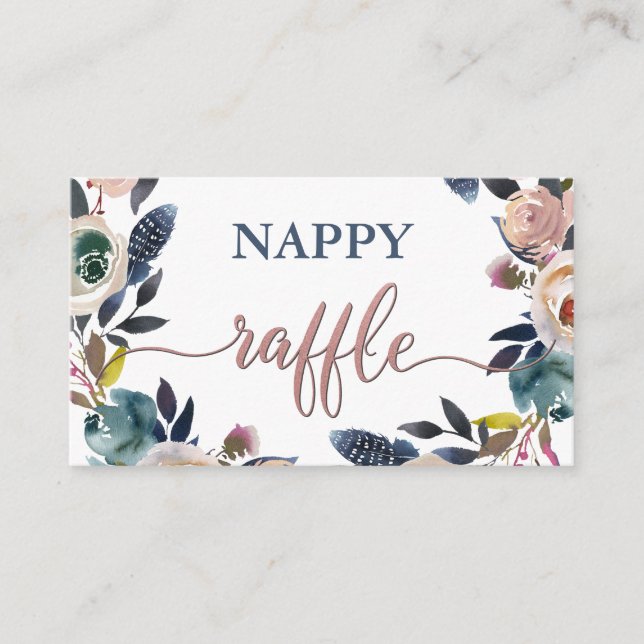 Carte D'accompagnement Nappy Raffle Dusty Baby shower bleu marine rose (Devant)