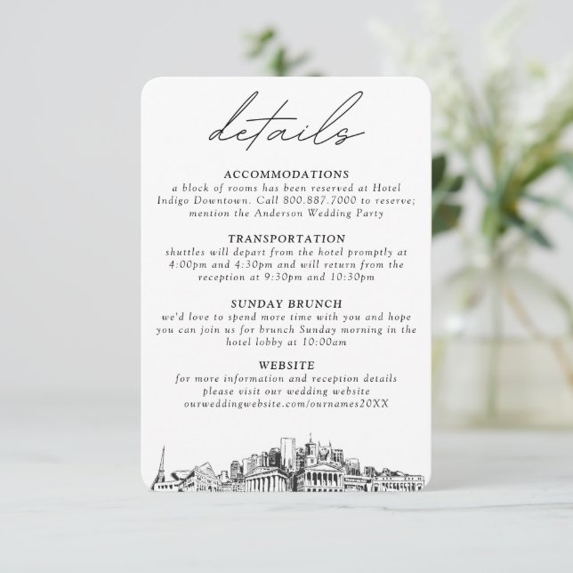 Carte D'accompagnement Nashville Mariage Petits détails verticaux (Debout devant)