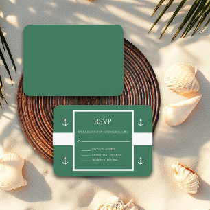 Carte D'accompagnement Nautical Green White Anchor Stripes Mariage RSVP E