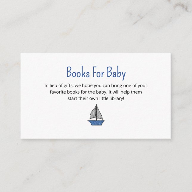 Carte D'accompagnement Nautical Sailboat Books Request Baby Shower (Devant)