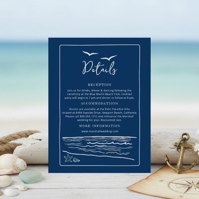Carte D'accompagnement  Nautical Wedding Details Card | Ocean & Seashells (Créateur téléchargé)