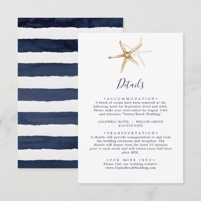 Carte D'accompagnement Nautique moderne | Détails de la bande Starfish et (Devant / Derrière)
