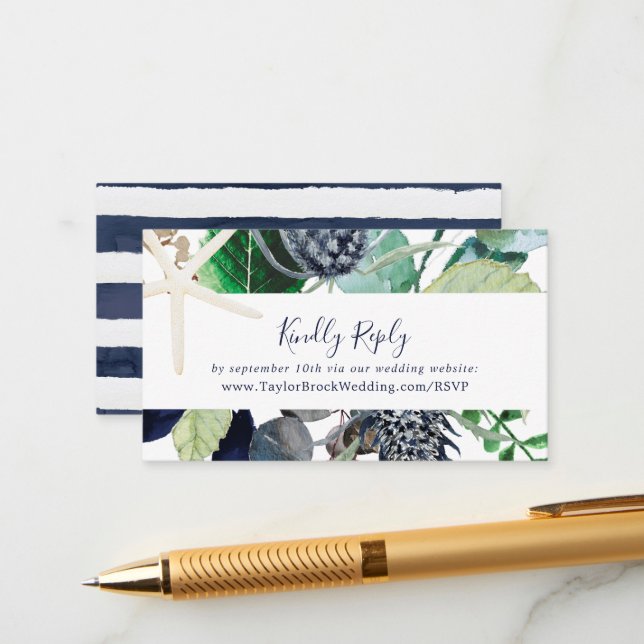 Carte D'accompagnement Nautique moderne | Site Mariage de verdure RSVP (Devant/Arrière en situation)
