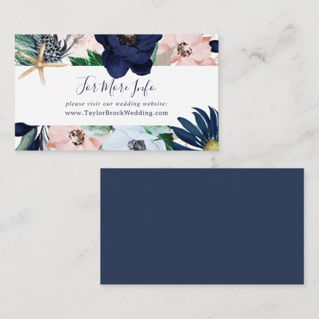 Carte D'accompagnement Nautique moderne | Site Mariage Floral Navy (Devant / Derrière)