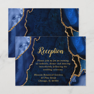 Carte D'accompagnement Navy and Gold Agate Wedding Reception