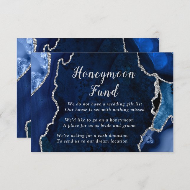 Carte D'accompagnement Navy Blue and Silver Agate Honeymoon Fund (Devant / Derrière)