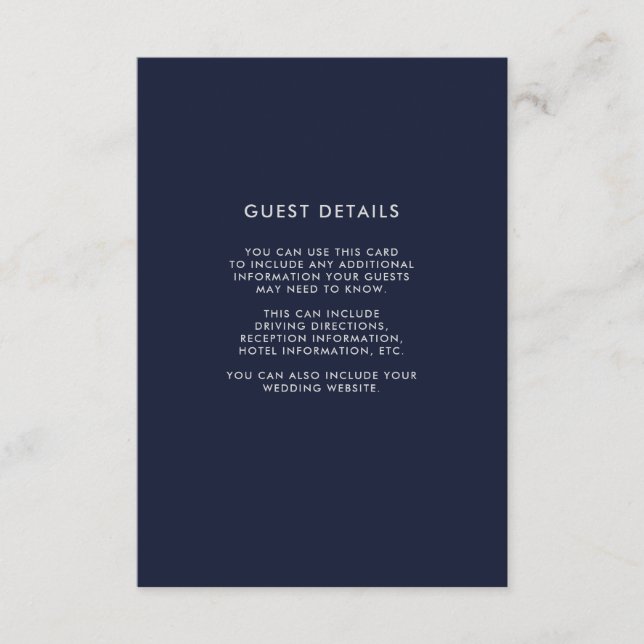 Carte D'accompagnement Navy Blue and White Wood Look Détails de l'invité (Devant)