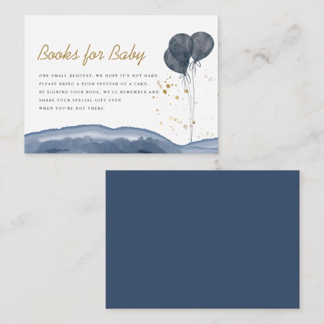 Carte D'accompagnement Navy Blue Balloon Aquarelle Books For Baby (Devant / Derrière)