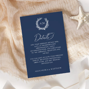 Carte D'accompagnement Navy Blue Coral Reef Mariage nautique Détails