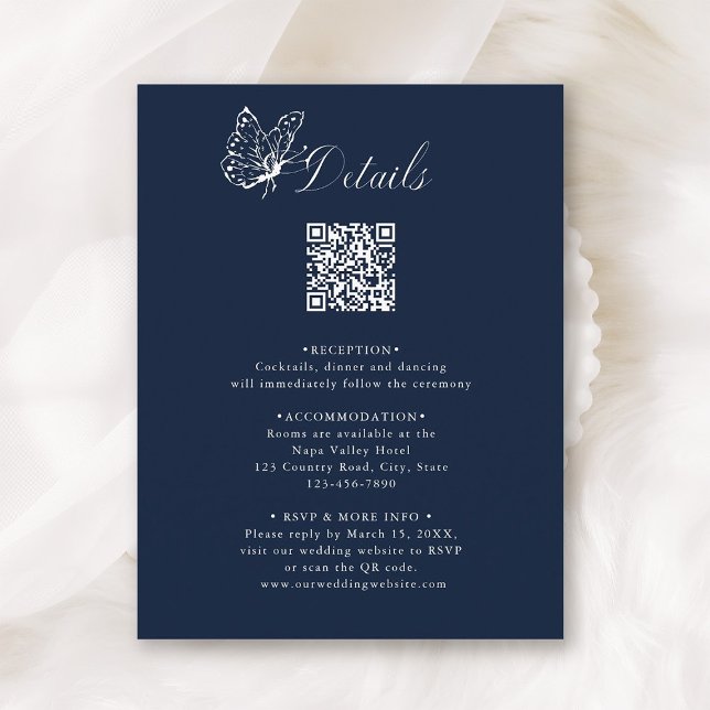 Carte D'accompagnement Navy Blue Elegant Calligraphy Wedding Details (Créateur téléchargé)
