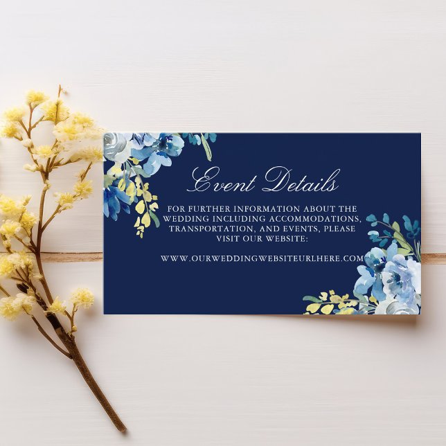 Carte D'accompagnement Navy Blue Floral Elegant Soirée Détails du Mariage (Créateur téléchargé)