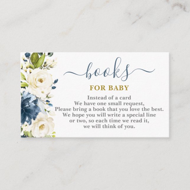 Carte D'accompagnement Navy Blue Floral Livres pour Baby Boy Card (Devant)