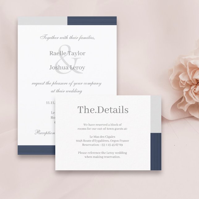 Carte D'accompagnement Navy Blue Grey White Stripes Mariage Hotel Détail (Créateur téléchargé)