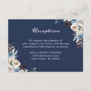 Carte D'accompagnement Navy Blue Neutral Floral Mariage Détails de la réc