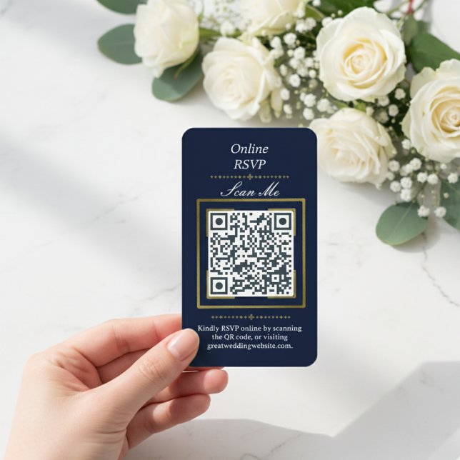 Carte D'accompagnement Navy Blue | Photo Online RSVP QR Code Wedding  (Navy | Photo Online RSVP QR Code Wedding Enclosure Card)