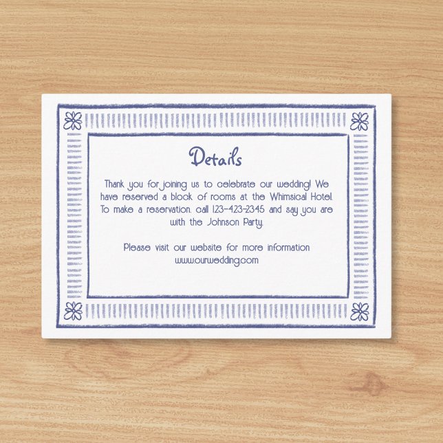 Carte D'accompagnement Navy Blue Quirky Jouer Main Tirée Mariage Détail (Créateur téléchargé)