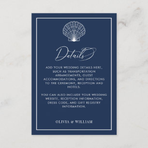 Carte D'accompagnement Navy Blue Seashell Beach Détails du mariage