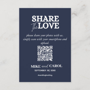 Carte D'accompagnement Navy Blue Share The Love Photo Qr Code Mariage