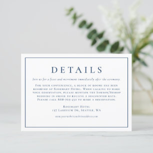 Carte D'accompagnement Navy Blue Simple Typographie Détails du Mariage of