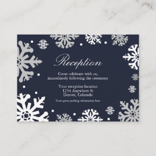 Carte D'accompagnement Navy Blue Snowflakes Réception de mariage hivernal
