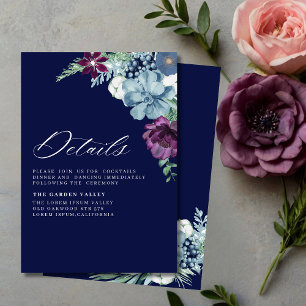 Carte D'accompagnement Navy Blue Watercolor magenta Floral Mariage Détail