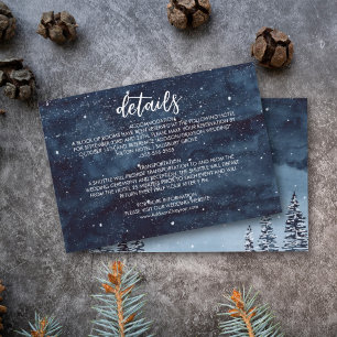 Carte D'accompagnement Navy Blue Wintery Watercolor Mariage de nuit Détai