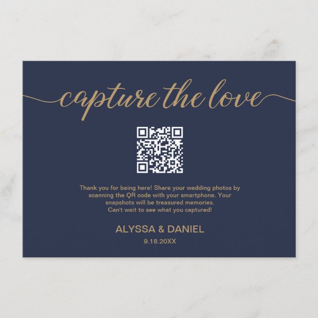 Carte D'accompagnement Navy Capture de l'amour Code QR mariage photo part (Devant)