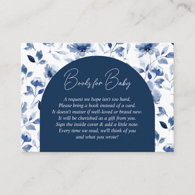 Carte D'accompagnement Navy et Dusty Blue Boy Floral Books Demande (Devant)