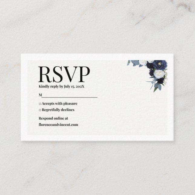 Carte D'accompagnement Navy Floral RSVP Card (Devant)