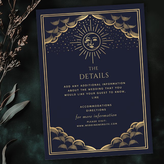 Carte D'accompagnement Navy Gold Sun and Moon Tarot Wedding Details (Créateur téléchargé)