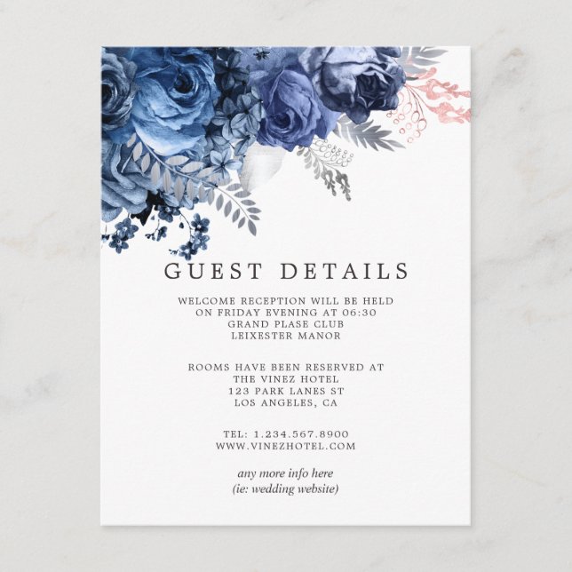 Carte D'accompagnement Navy & Pink with Silver Foil Mariage Détails sur l (Devant)