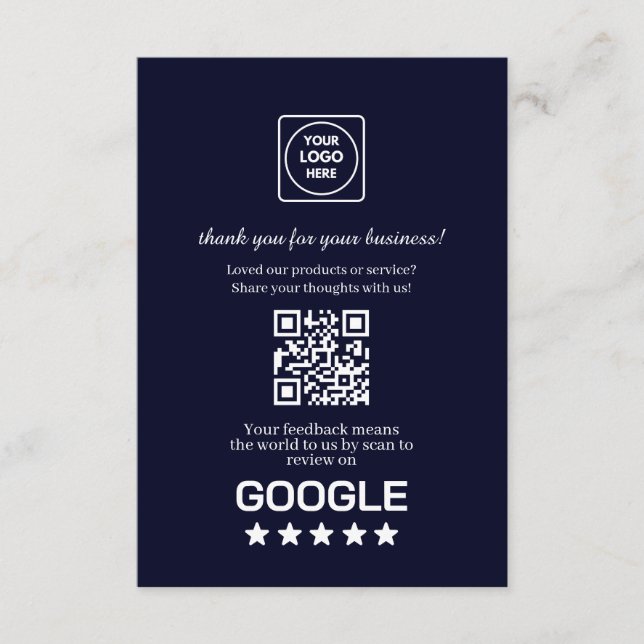 Carte D'accompagnement Navy QR | Google Review Business Link (Devant)