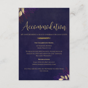 Carte D'accompagnement Navy Velvet Luxe Mariage Hébergement & Détails