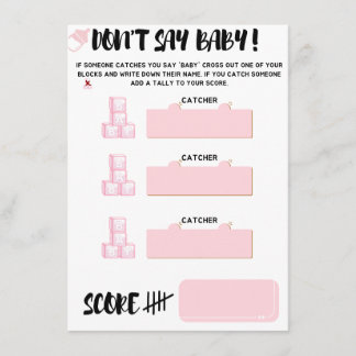 Carte D'accompagnement Ne pas dire "Baby" jeu pour Baby showers