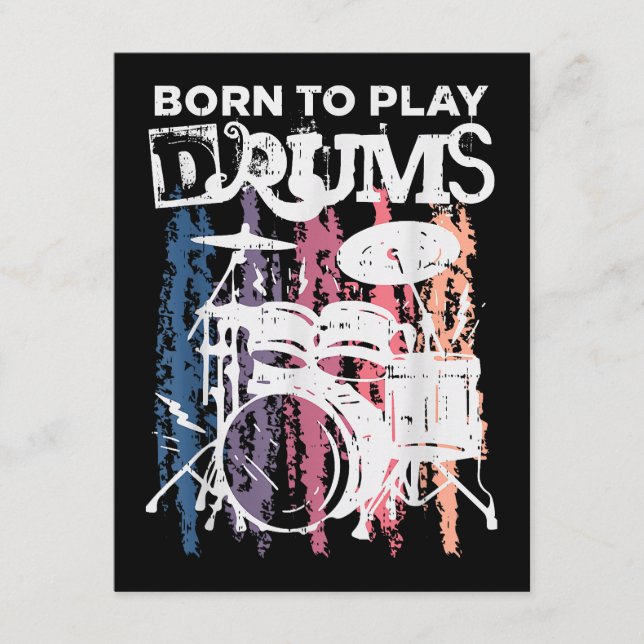 Carte D'accompagnement Né Pour Jouer Drumming Rock Music Band Drumme (Devant)