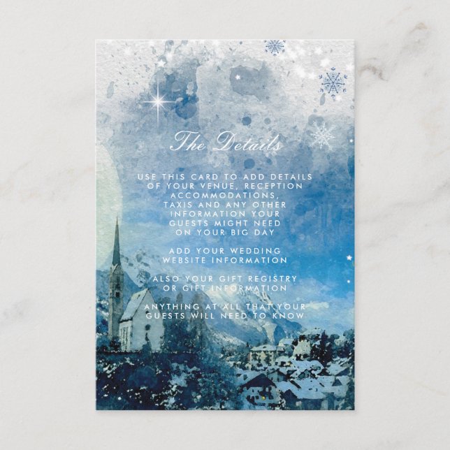 Carte D'accompagnement neige hiver vacances mariage détails informations (Devant)