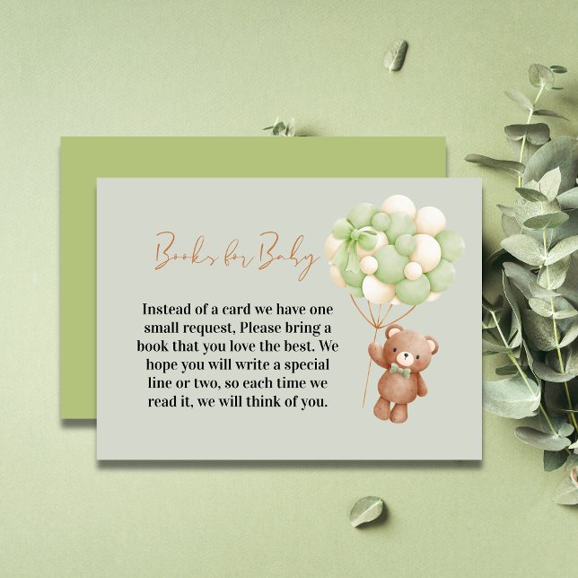 Carte D'accompagnement Neutral Green Teddy Bear Oh Baby Books Baby shower (Créateur téléchargé)