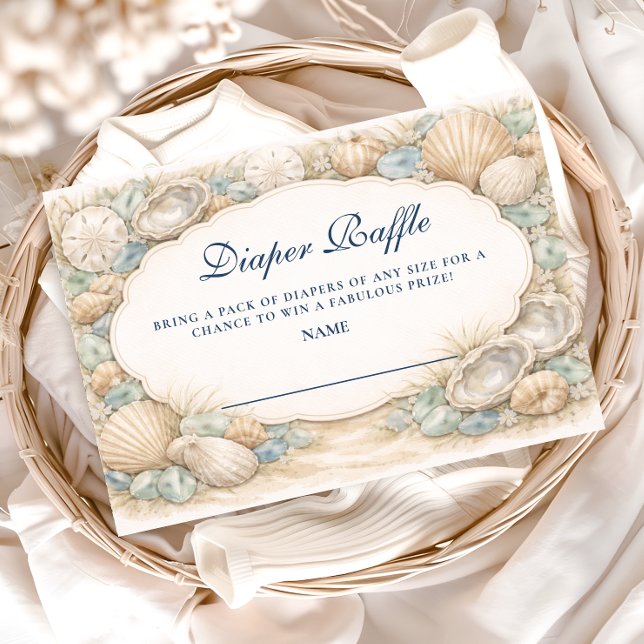Carte D'accompagnement Neutral Seaside Shells Diapper Raffle (Créateur téléchargé)